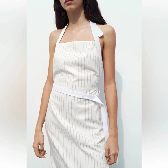 ZARA GABARDINE HALTER MIDI DRESS - Picture 6 of 13